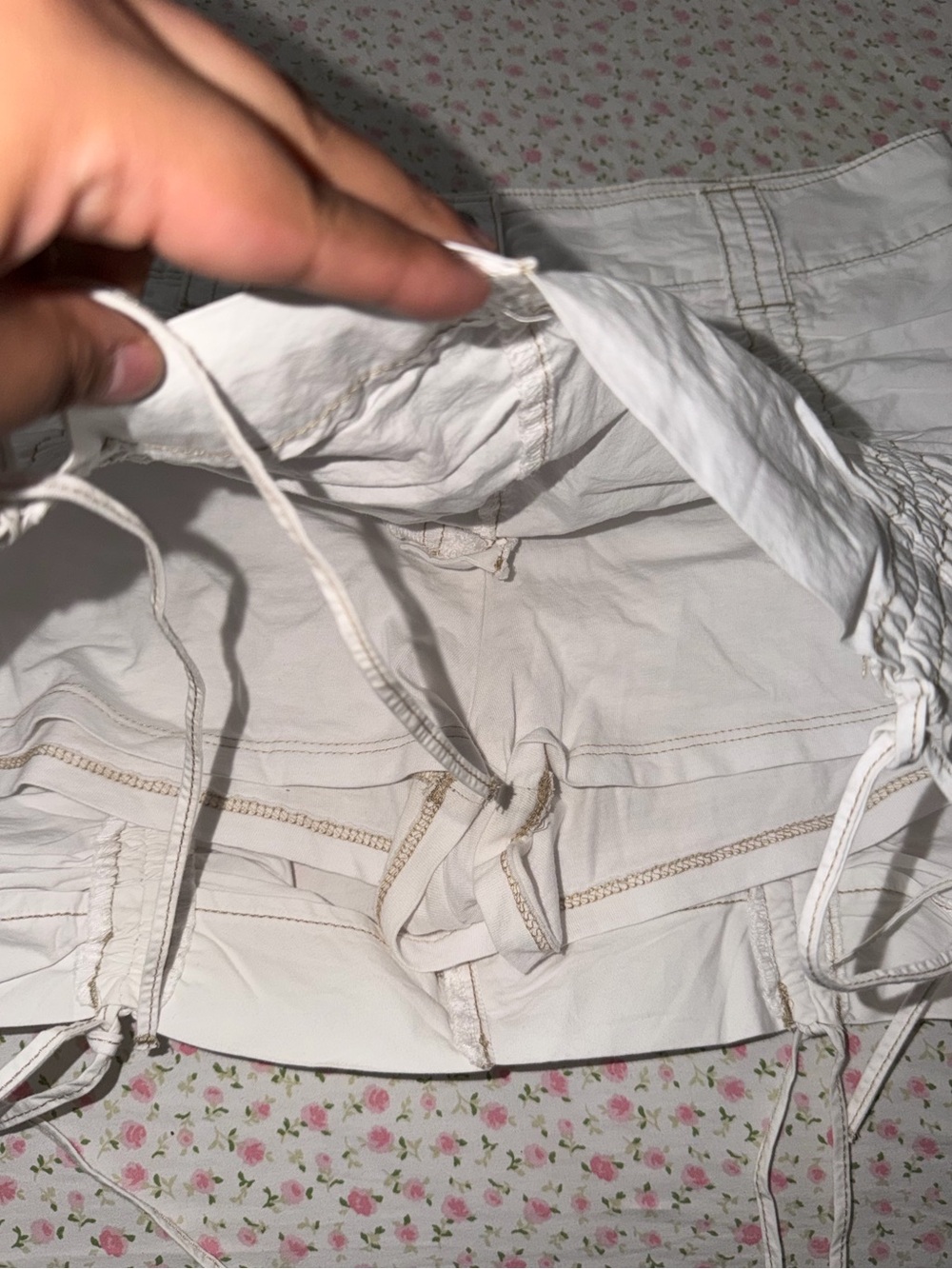 Garage White Ruched Drawstring Mini Skirt - Picture 3 of 4